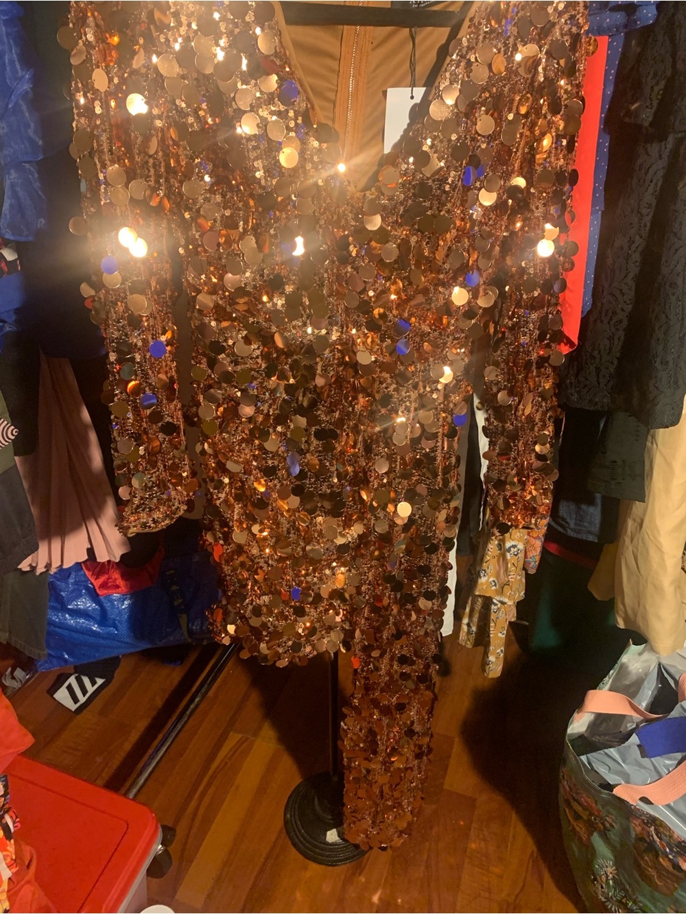 Sequin Disc V-Neck Long Sleeve Mini Dress - Copper